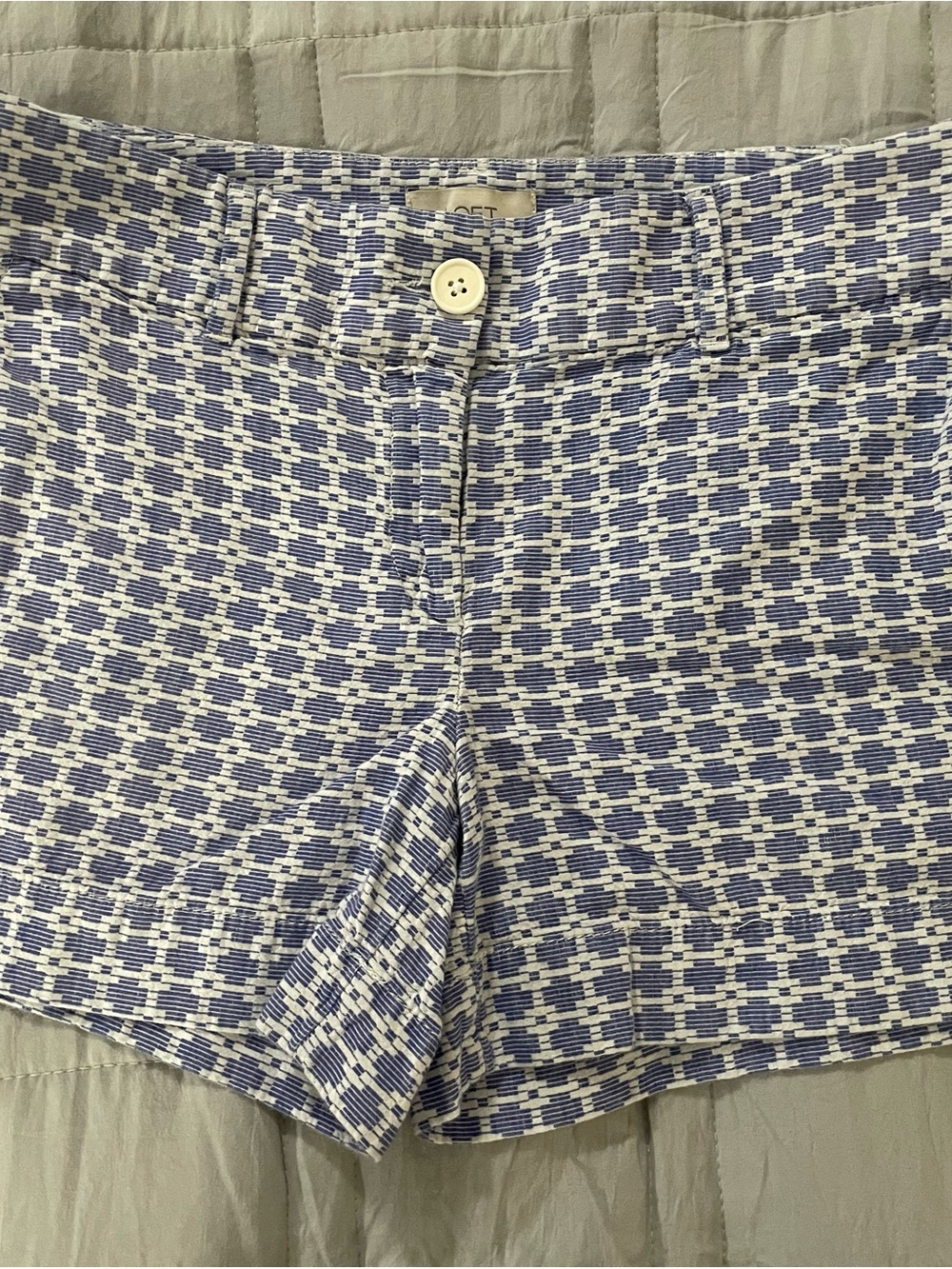 LOFT Blue & White Geometric High-Waist Shorts